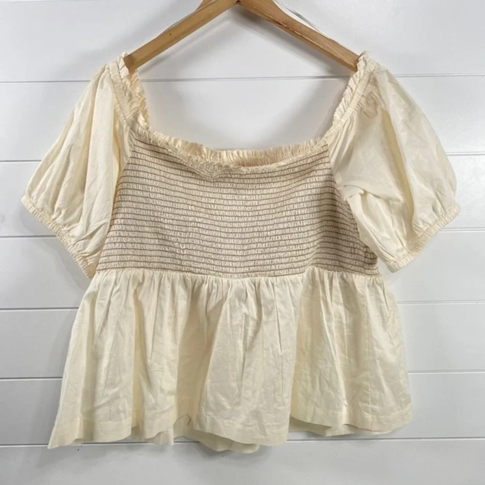Old Navy Womens Smocked Puff Sleeve Top sz XXL NWT‎ Ivory Cottagecore Romantic